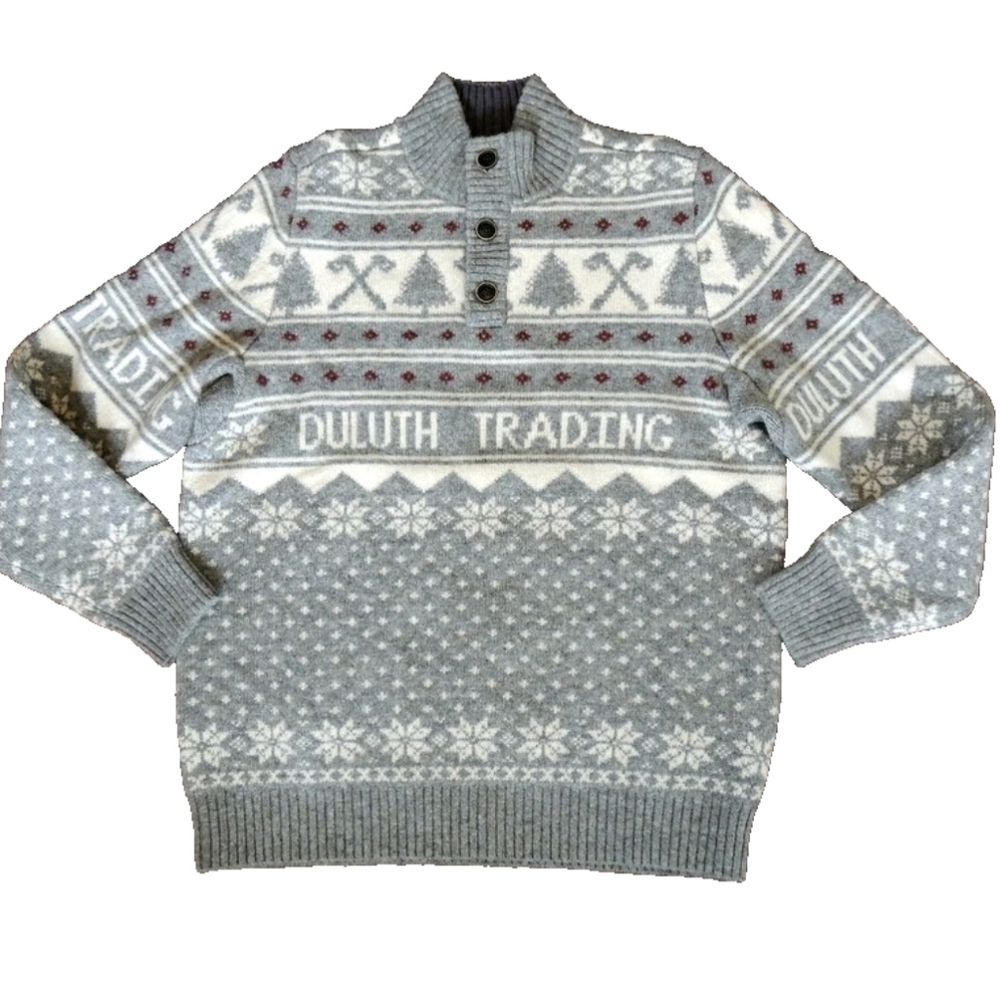 Duluth Trading Co Gray and White Fair Isle Nordic Men's Sweater Size Large